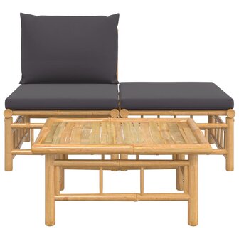 3-delige Loungeset met kussens bamboe donkergrijs 3