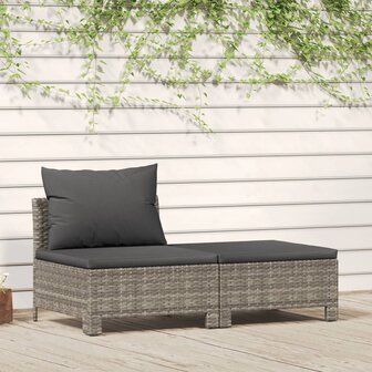 2-delige Loungeset met kussens poly rattan grijs 1