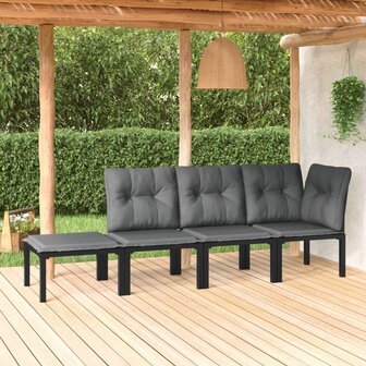 4-delige Loungeset poly rattan zwart en grijs 1