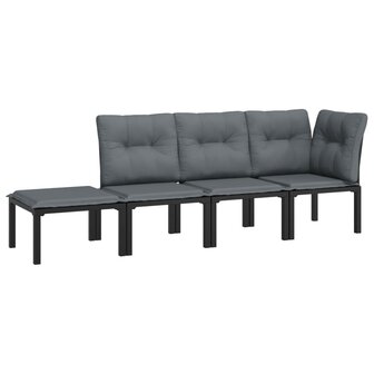 4-delige Loungeset poly rattan zwart en grijs 2