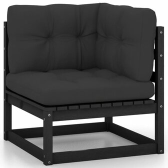 2-delige Loungeset met kussens massief grenenhout zwart 2