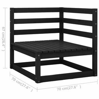 2-delige Loungeset met kussens massief grenenhout zwart 6