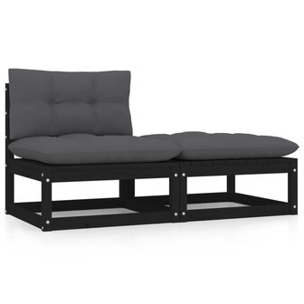 2-delige Loungeset met kussens massief grenenhout zwart 1