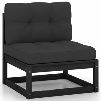 2-delige Loungeset met kussens massief grenenhout zwart 2