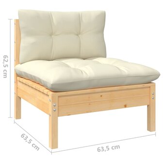3-delige Loungeset met cr&egrave;mekleurige kussens massief grenenhout 9