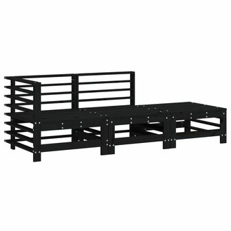 3-delige Loungeset massief grenenhout zwart 2