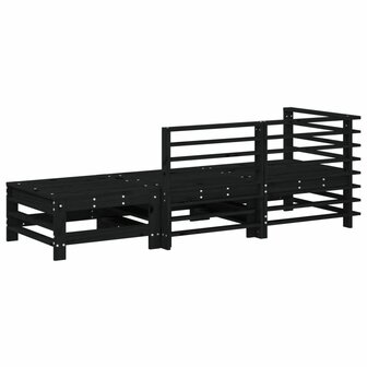3-delige Loungeset massief grenenhout zwart 3