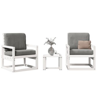 3-delige Loungeset massief grenenhout wit 1