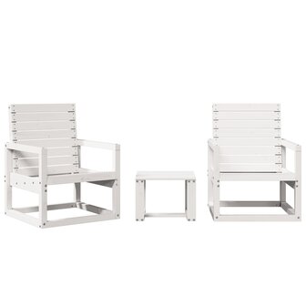 3-delige Loungeset massief grenenhout wit 2
