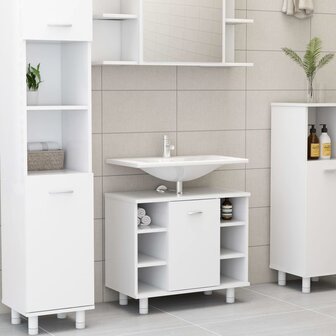 3-delige Badkamermeubelset bewerkt hout wit 11
