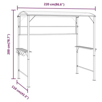 Prieel met dak 220x110x200 cm cr&egrave;mekleurig 7