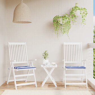 Tuinstoelkussens 2 st gestreept 40x40x3 cm stof wit en blauw 1