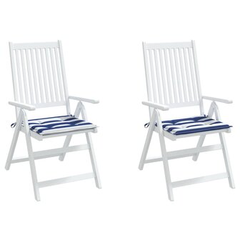 Tuinstoelkussens 2 st gestreept 50x50x3 cm stof wit en blauw 3