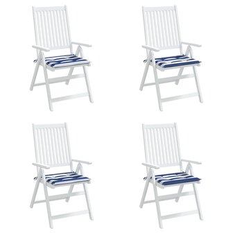 Tuinstoelkussens 4 st gestreept 50x50x3 cm stof wit en blauw 3