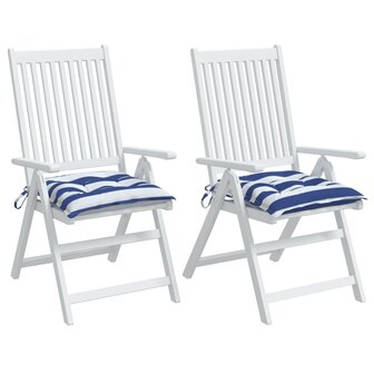 Stoelkussens 2 st 50x50x7 cm stof gestreept wit en blauw 3