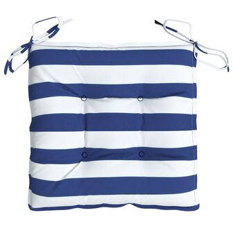 Stoelkussens 2 st 50x50x7 cm stof gestreept wit en blauw 5