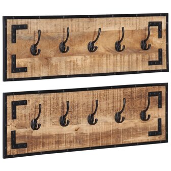 Kapstokken 2 st 80x8x25 cm massief ruw mangohout 1