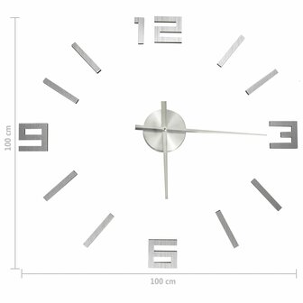 3D-wandklok modern XXL 100 cm zilverkleurig 5