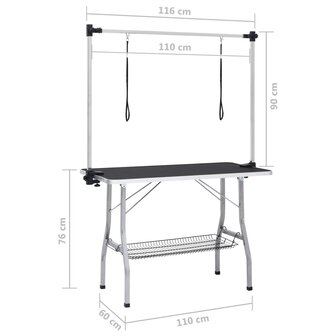 Hondentrimtafel verstelbaar met 2 lussen en opbergschap 11