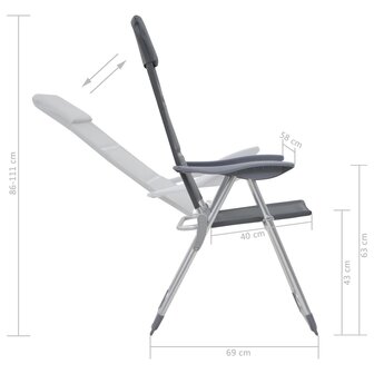 Campingstoelen 58x69x111 cm aluminium grijs 2 st 9