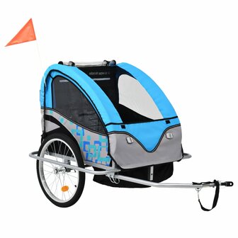 Fietstrailer en kinderwagen 2-in-1 blauw en grijs 1