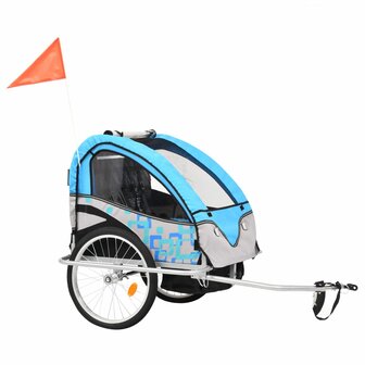 Fietstrailer en kinderwagen 2-in-1 blauw en grijs 2