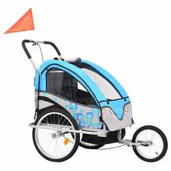 Fietstrailer en kinderwagen 2-in-1 blauw en grijs 3