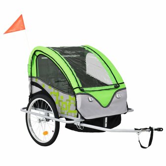 Fietstrailer en kinderwagen 2-in-1 groen en grijs 1
