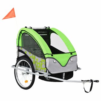 Fietstrailer en kinderwagen 2-in-1 groen en grijs 2