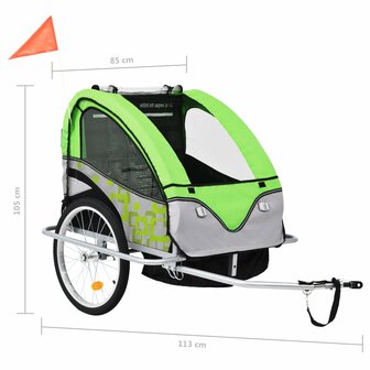 Fietstrailer en kinderwagen 2-in-1 groen en grijs 8