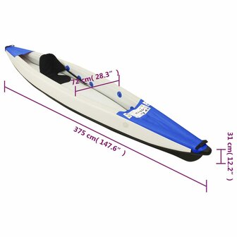 Kajak opblaasbaar 375x72x31 cm polyester blauw 10