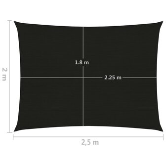 Zonnezeil 160 g/m&sup2; 2x2,5 m HDPE zwart 6