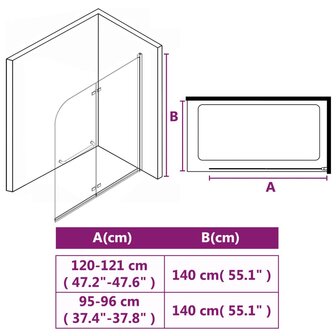 Douchewand inklapbaar 2 panelen 120x140 cm ESG 7