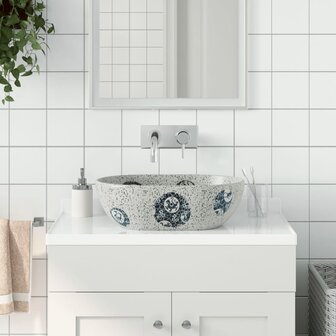 Opzetwasbak ovaal 47x33x13 cm keramiek grijs en blauw 1