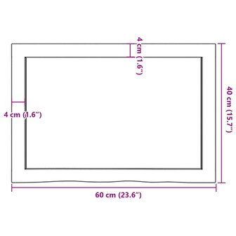 Wastafelblad 60x40x(2-4) cm onbehandeld massief hout 9