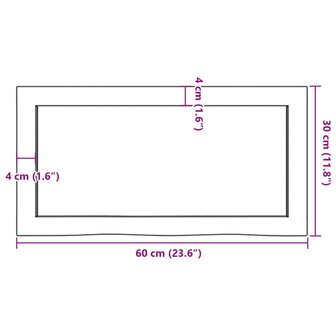 Wastafelblad 60x30x(2-4) cm behandeld massief hout lichtbruin 9