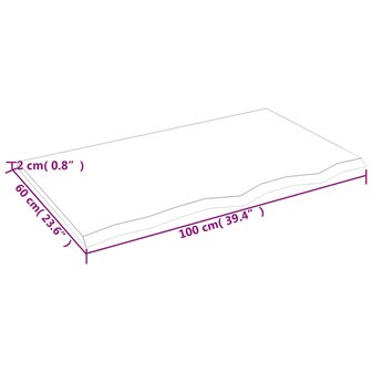 Wastafelblad 100x60x2 behandeld massief hout lichtbruin 6