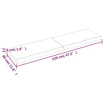 Wastafelblad 120x30x(2-4) cm behandeld massief hout lichtbruin 9