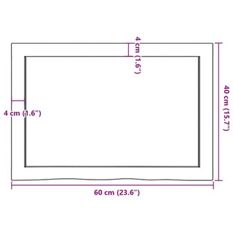 Wastafelblad 60x40x(2-4) cm behandeld massief hout donkerbruin 9