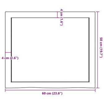 Wastafelblad 60x50x(2-4) cm behandeld massief hout donkerbruin 9