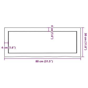 Wastafelblad 80x30x(2-4) cm behandeld massief hout donkerbruin 9