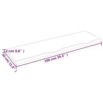 Wastafelblad 100x30x2 cm behandeld massief hout donkerbruin 6