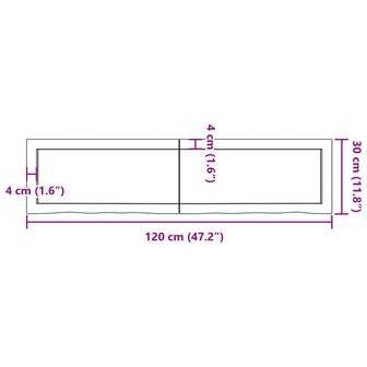 Wastafelblad 120x30x(2-4) cm behandeld massief hout donkerbruin 10
