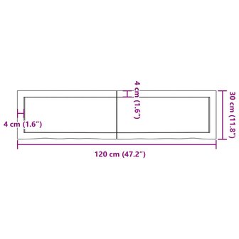 Wastafelblad 120x30x(2-6) cm behandeld massief hout donkerbruin 10