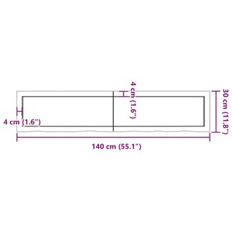 Wastafelblad 140x30x(2-4) cm behandeld massief hout donkerbruin 10