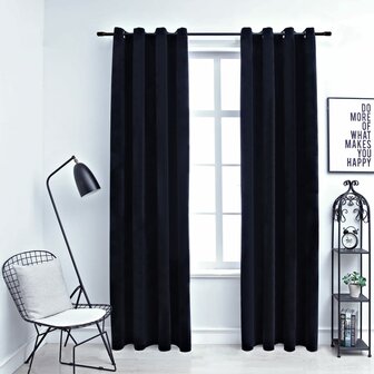 Gordijn verduisterend met ringen 2 st 140x225 cm fluweel zwart 1