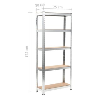 Opbergrek 5-laags 3 st staal en bewerkt hout zilverkleurig 10