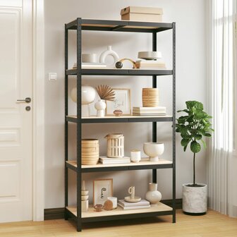 Opbergrek 5-laags staal &amp; bewerkt hout antracietkleurig 1