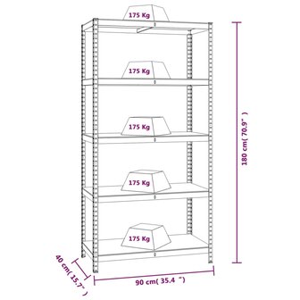 Opbergrekken 5-laags 2 st staal &amp; bewerkt hout antracietkleurig 10