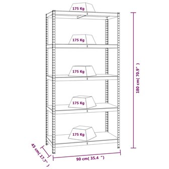 Opbergrek 5-laags staal en bewerkt hout grijs 10